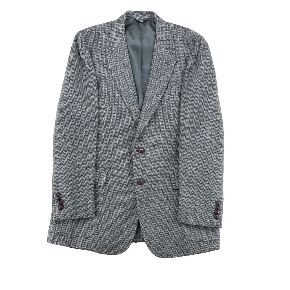 Preppy Dark academia Vntg Herirngbone half lined Wool Blazer Sz In Description
